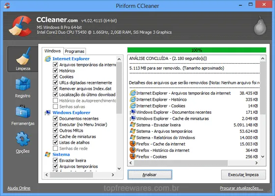 Programa gratuito para limpar o PC - CCleaner