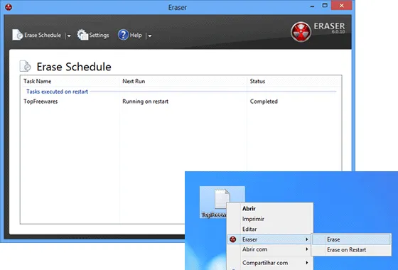 Programa para deletar arquivos permanentemente - Eraser