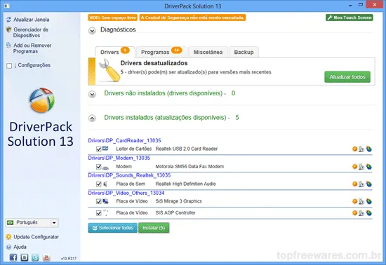 Programa gratuito para atualizar os drivers do PC - DriverPack