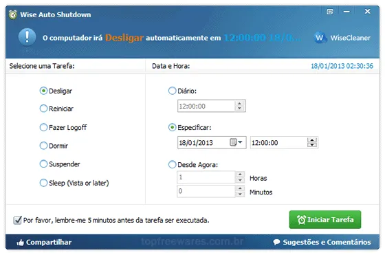 Programa para agendar o desligamento automático do PC - Wise Auto Shutdown