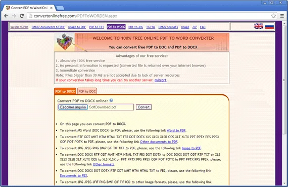 Conversor online de PDF para Word - ConvertOnlineFree