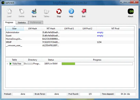 Programa para quebrar a senha do Windows - Ophcrack