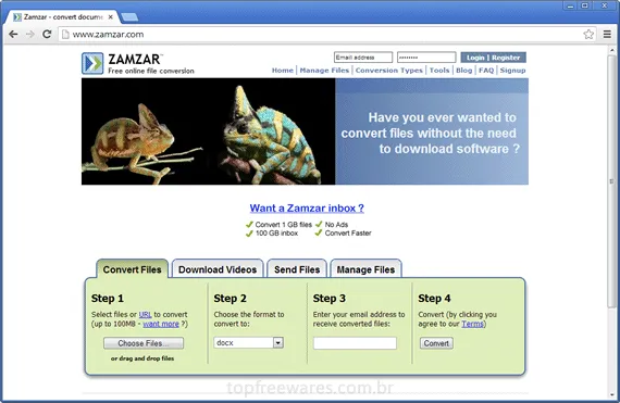 Conversor online de PDF para Word - Zamzar