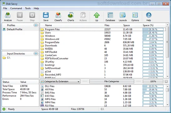 Programa para analisar o espaço em disco - Disk Savvy
