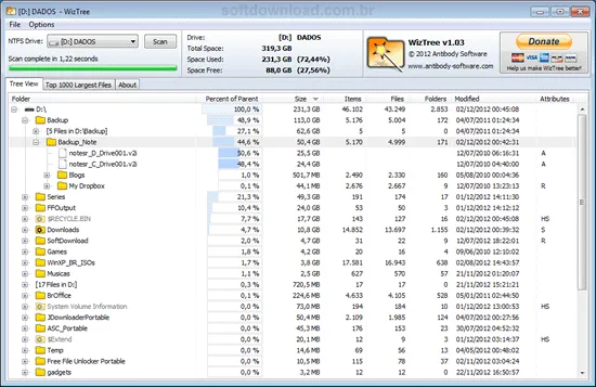 Programa para analisar o espaço em disco - WizTree