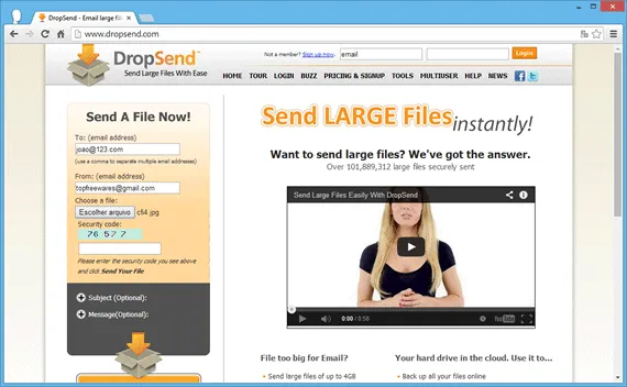 Enviar arquivo grande por email - DropSend