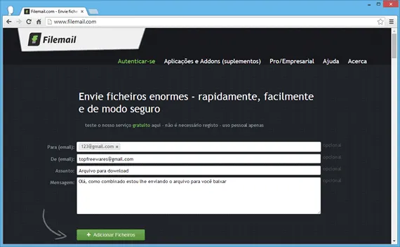 Enviar arquivos grandes por email - Filemail