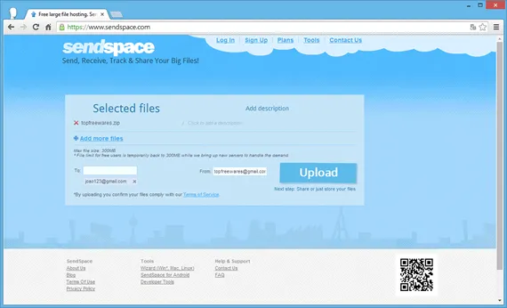 Enviar arquivo grande por email - SendSpace