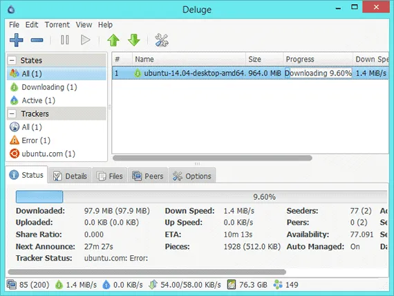 Cliente de BitTorrent para Windows - Deluge