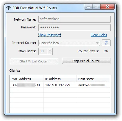 Programa para compartilhar a internet - SDR Free Virtual Router
