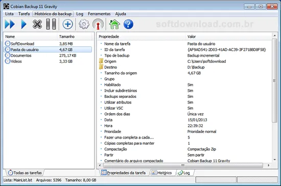 Top 5 programas gratuitos de backup de arquivos - Cobian Backup