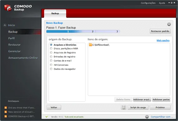 Top 5 programas gratuitos de backup de arquivos - Comodo Backup