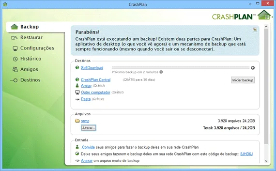 Top 5 programas gratuitos de backup de arquivos - CrashPlan