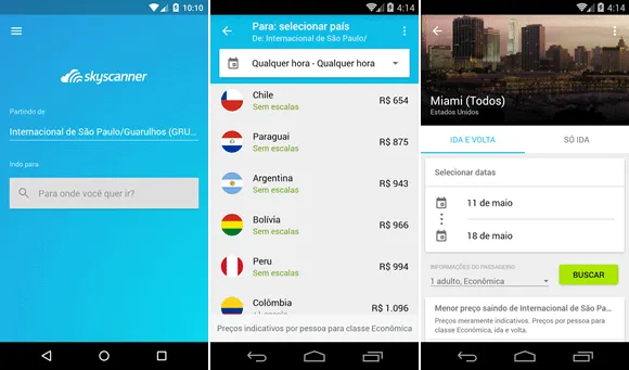 Aplicativo gratuito para viajantes - Skyscanner