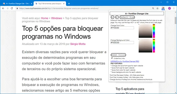 a fontsize change chrome