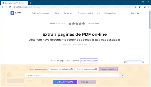 deftpdf extrair paginas