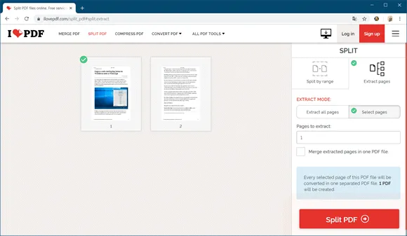 ilovepdf extrair paginas