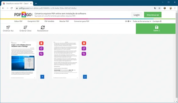 pdf2go extrair paginas
