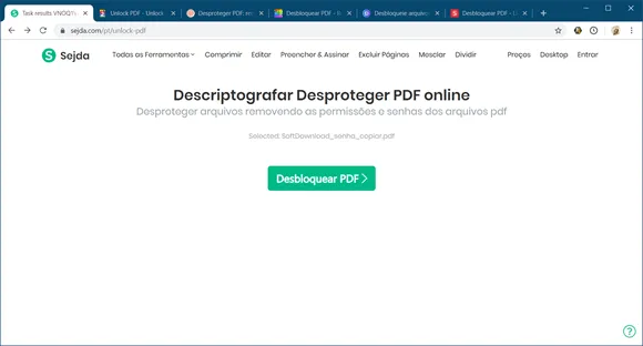 sejda desbloquear pdf