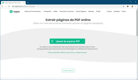 sejda extrair paginas