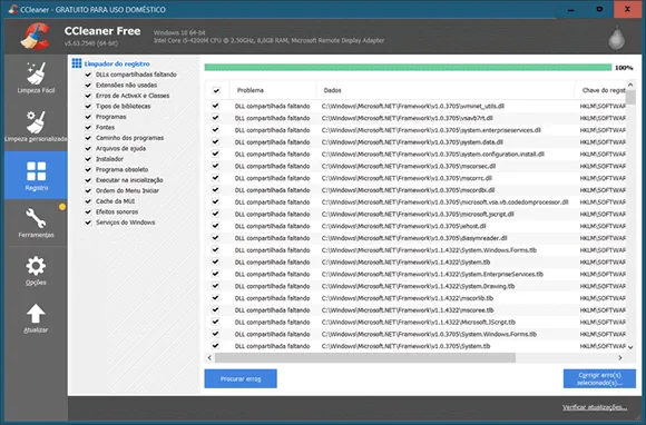 ccleaner limpar registro