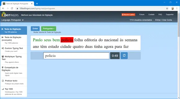 10fastfingers teste digitacao