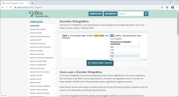 4devs corretor ortografico