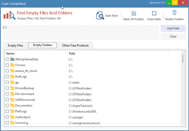 find empty files folder