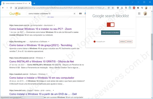 google search blocklist chrome