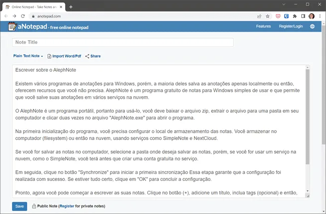 anotepad top5 blocos de notas online